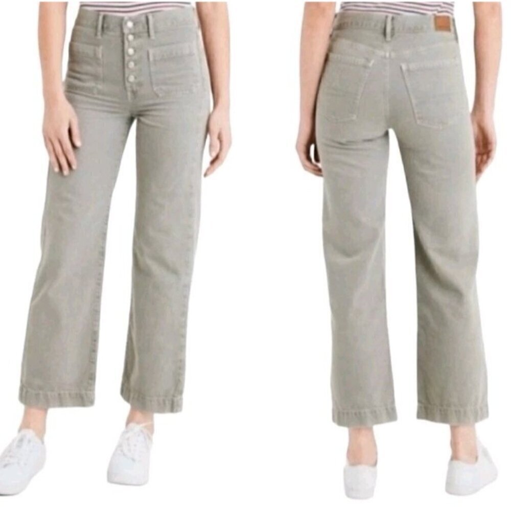 American Eagle Wide Leg Crop Jeans Green Women’s Size 2 High Rise Button Fly